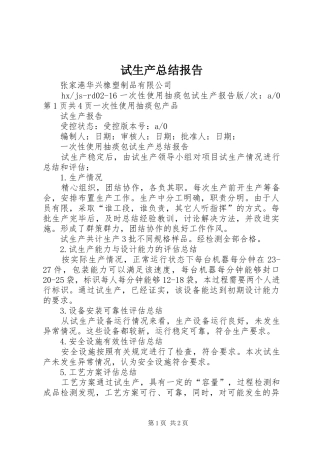 试生产总结报告