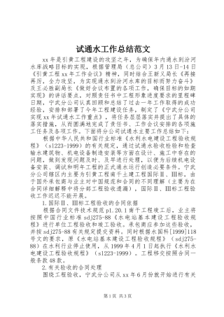 试通水工作总结范文