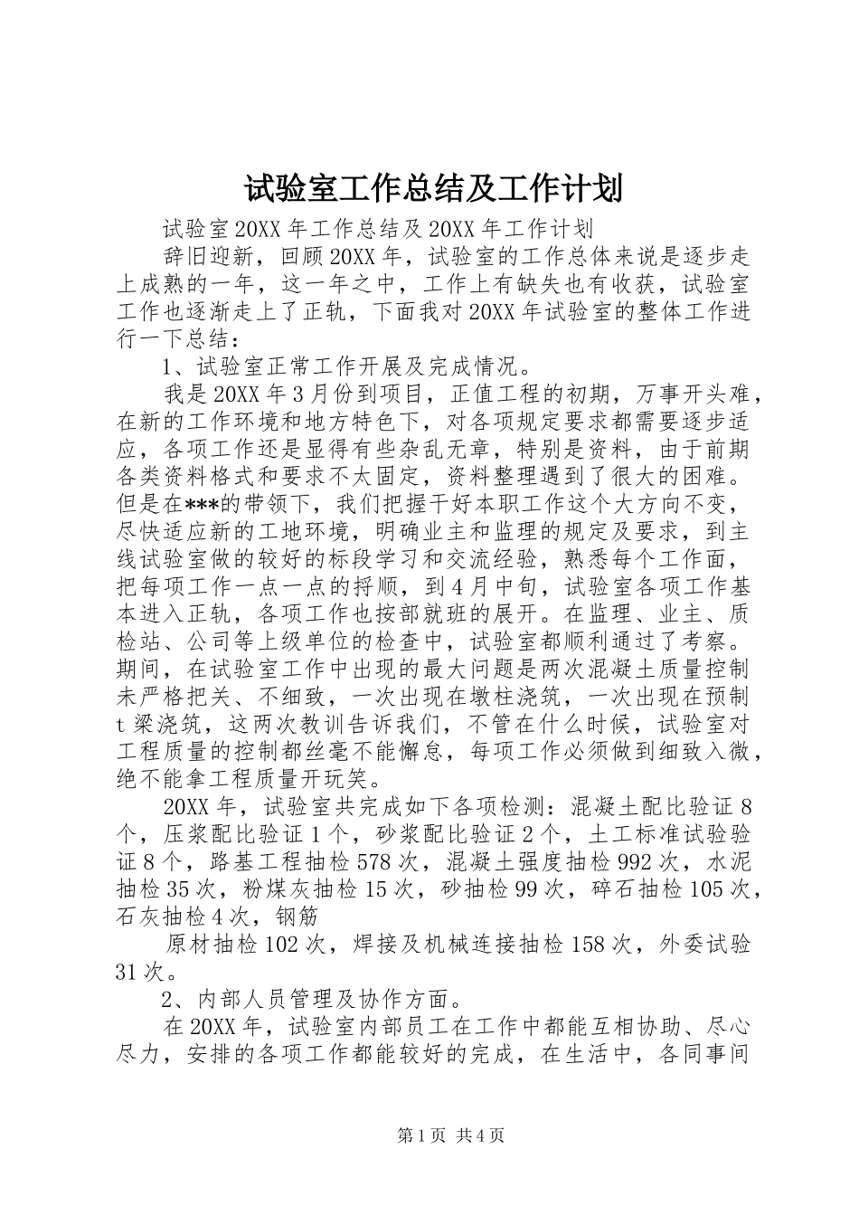 试验室工作总结及工作计划_第1页