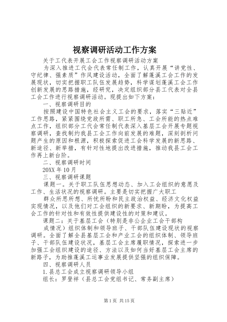 视察调研活动工作方案_第1页