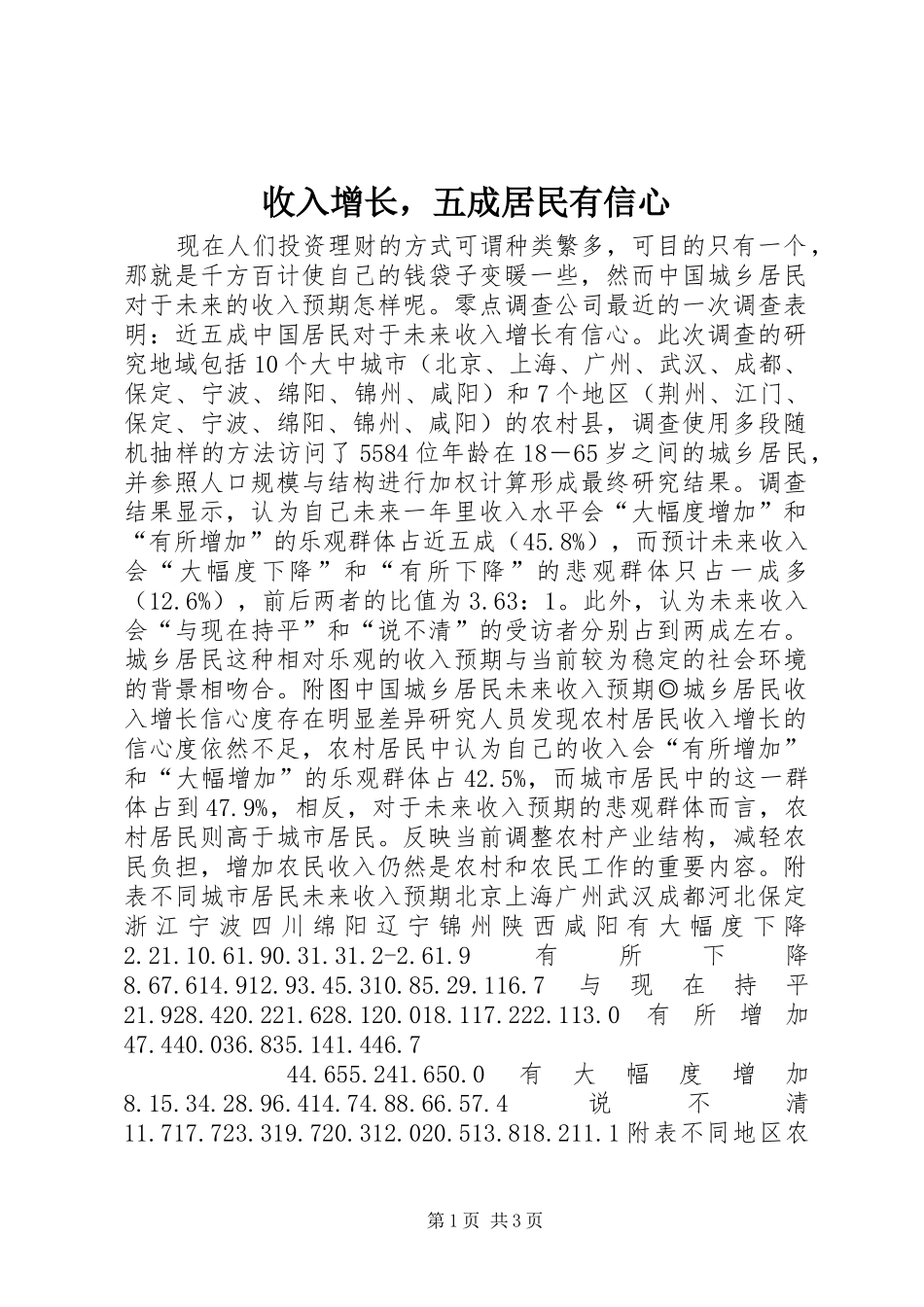 收入增长，五成居民有信心_第1页