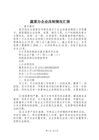 蔬菜办企业改制情况汇报