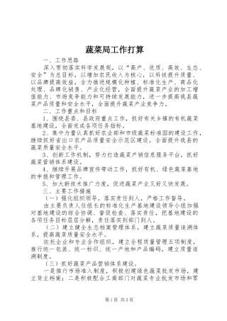 蔬菜局工作打算