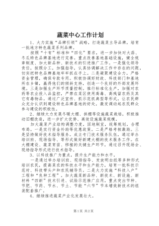 蔬菜中心工作计划