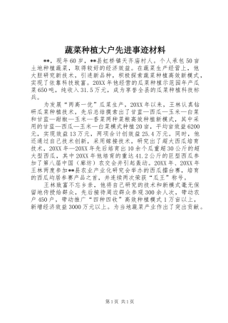 蔬菜种植大户先进事迹材料