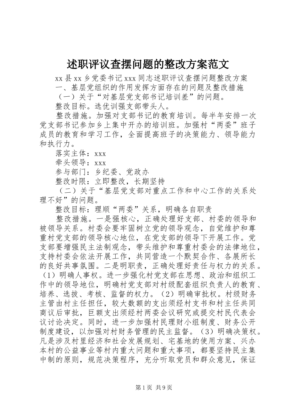 述职评议查摆问题的整改方案范文_第1页