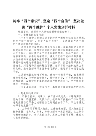 树牢四个意识坚定四个自信坚决做到两个维护个人党性分析材料