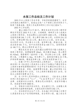 水保工作总结及工作计划