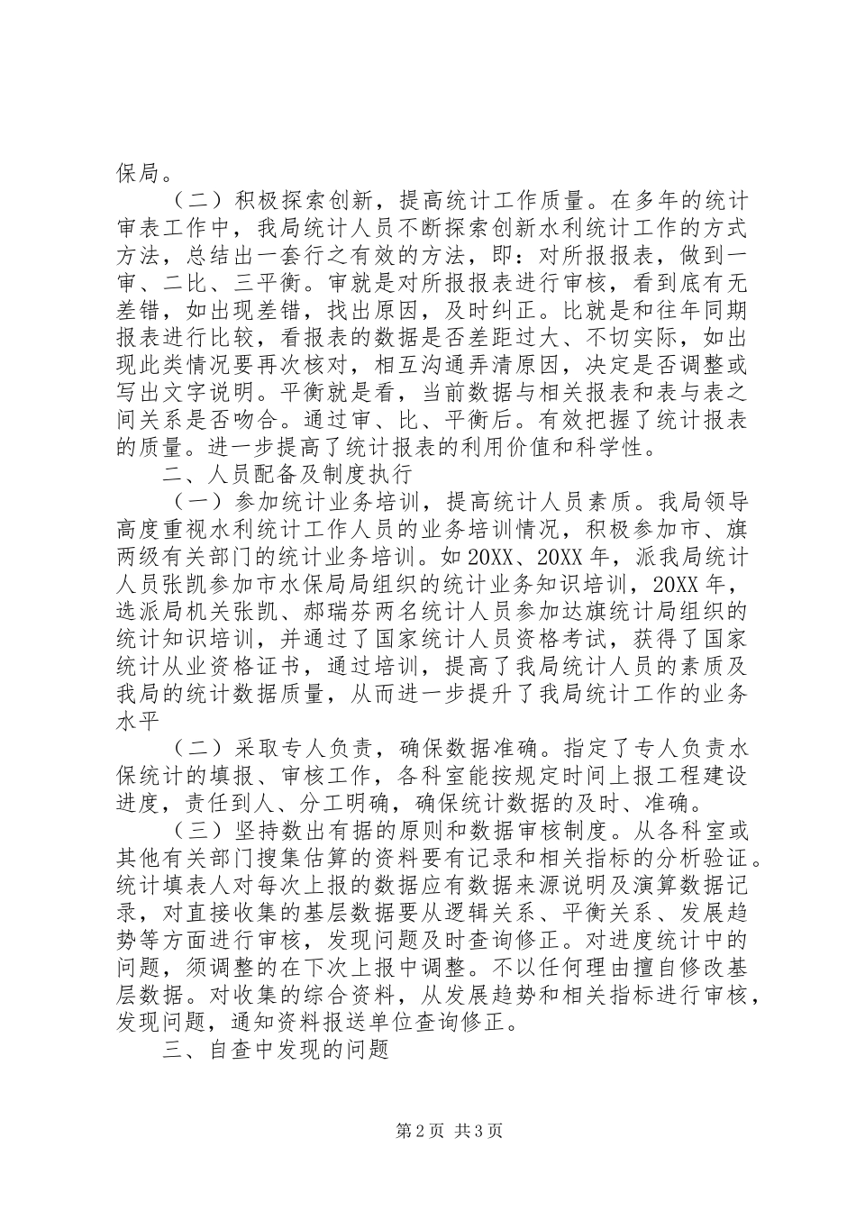 水保局水利统计工作自查报告_第2页