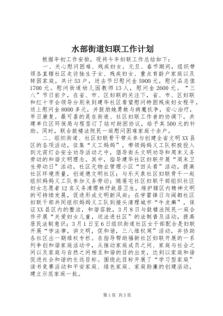 水部街道妇联工作计划