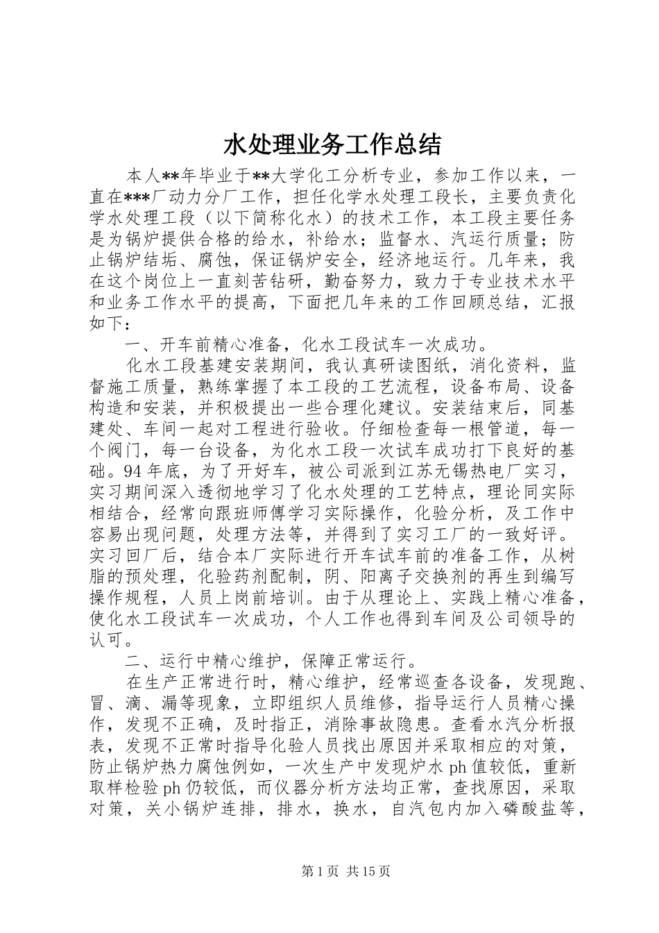 水处理业务工作总结_第1页