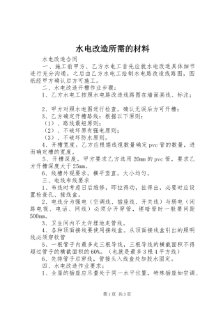 水电改造所需的材料