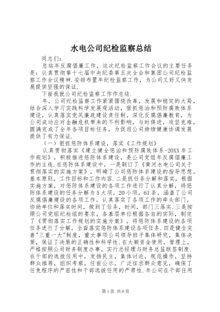 水电公司纪检监察总结
