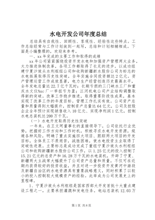 水电开发公司年度总结