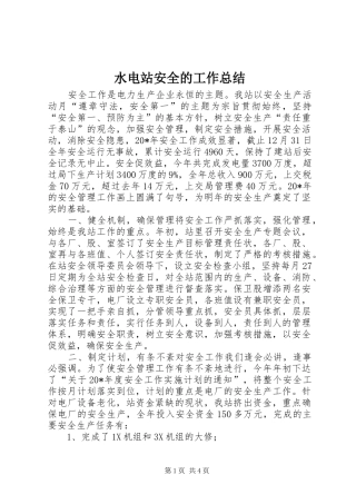 水电站安全的工作总结