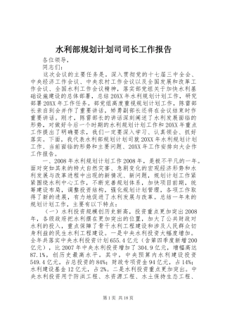 水利部规划计划司司长工作报告