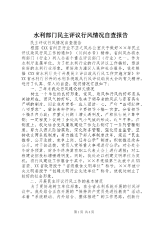 水利部门民主评议行风情况自查报告