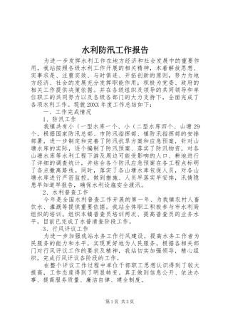 水利防汛工作报告