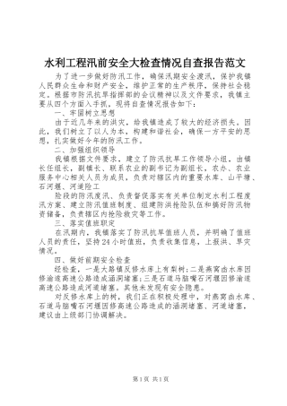 水利工程汛前安全大检查情况自查报告范文