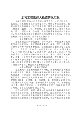 水利工程汛前大检查情况汇报