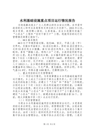 水利基础设施重点项目运行情况报告
