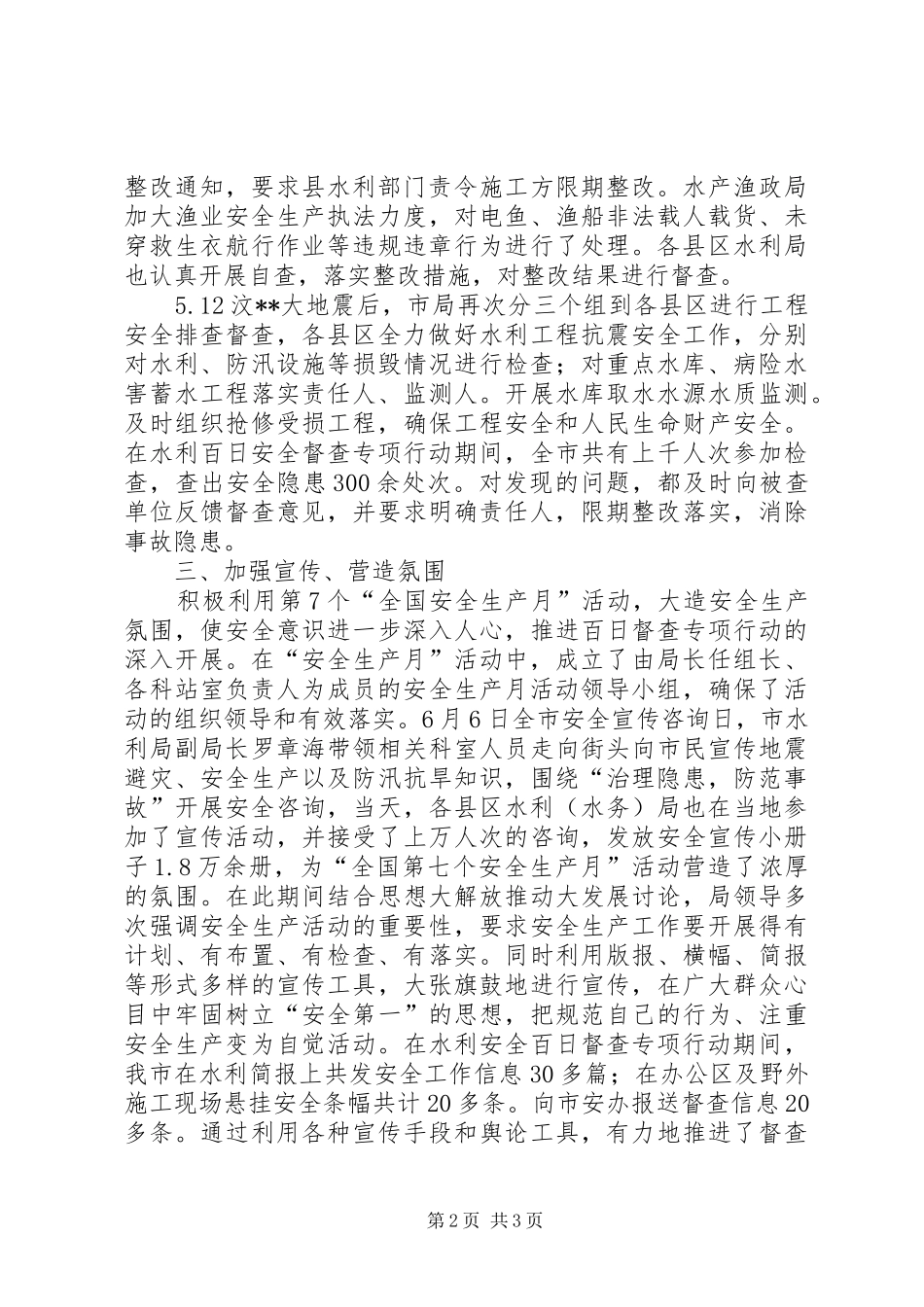 水利局安全生产督查专项总结范文_第2页