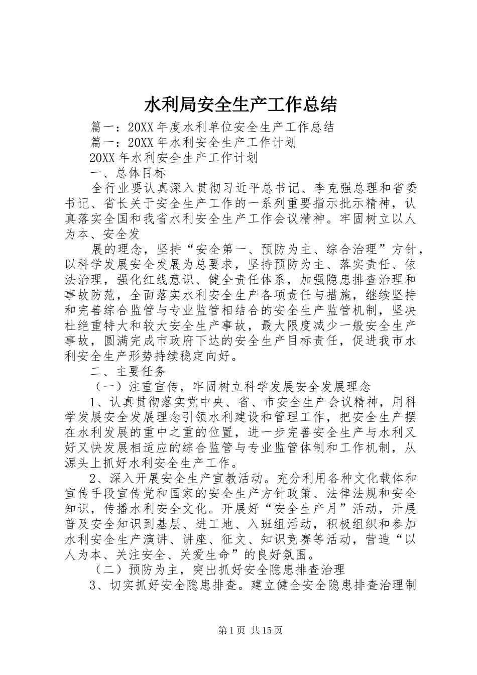 水利局安全生产工作总结_第1页