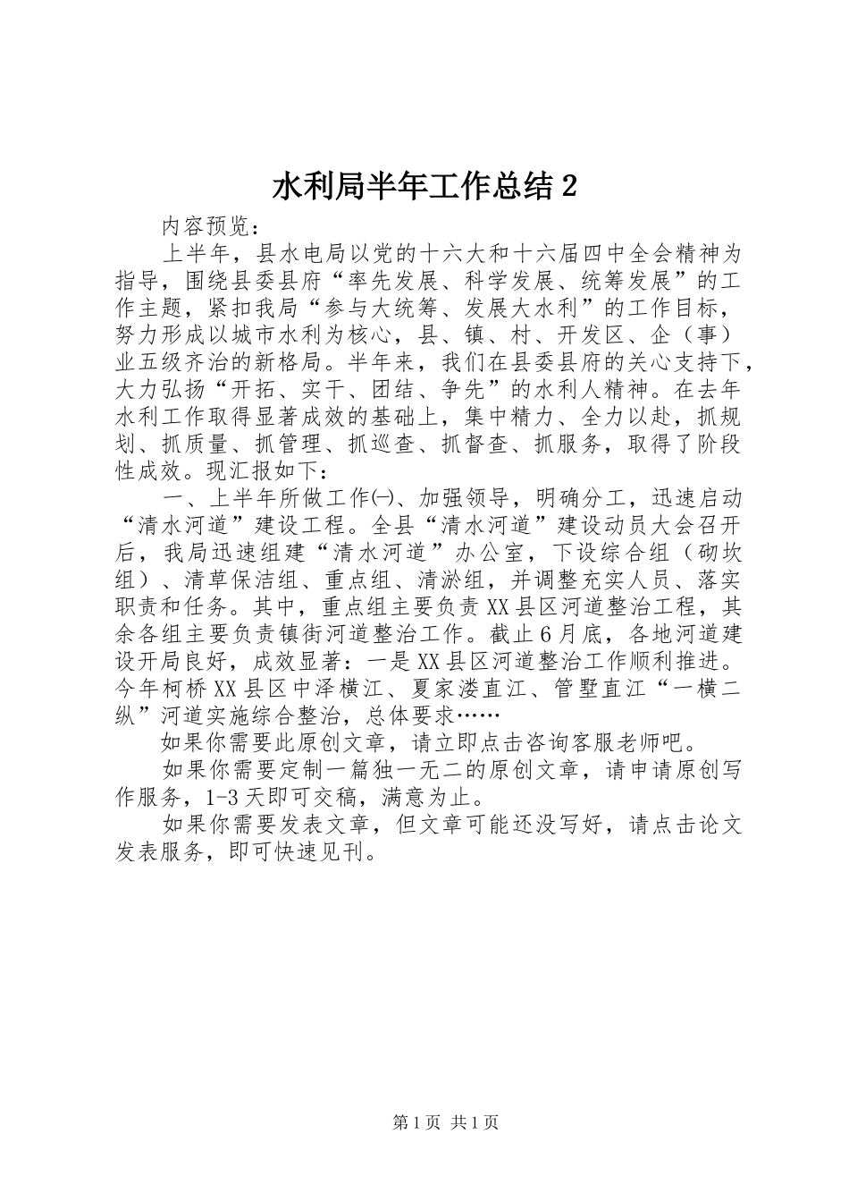 水利局半年工作总结２_第1页