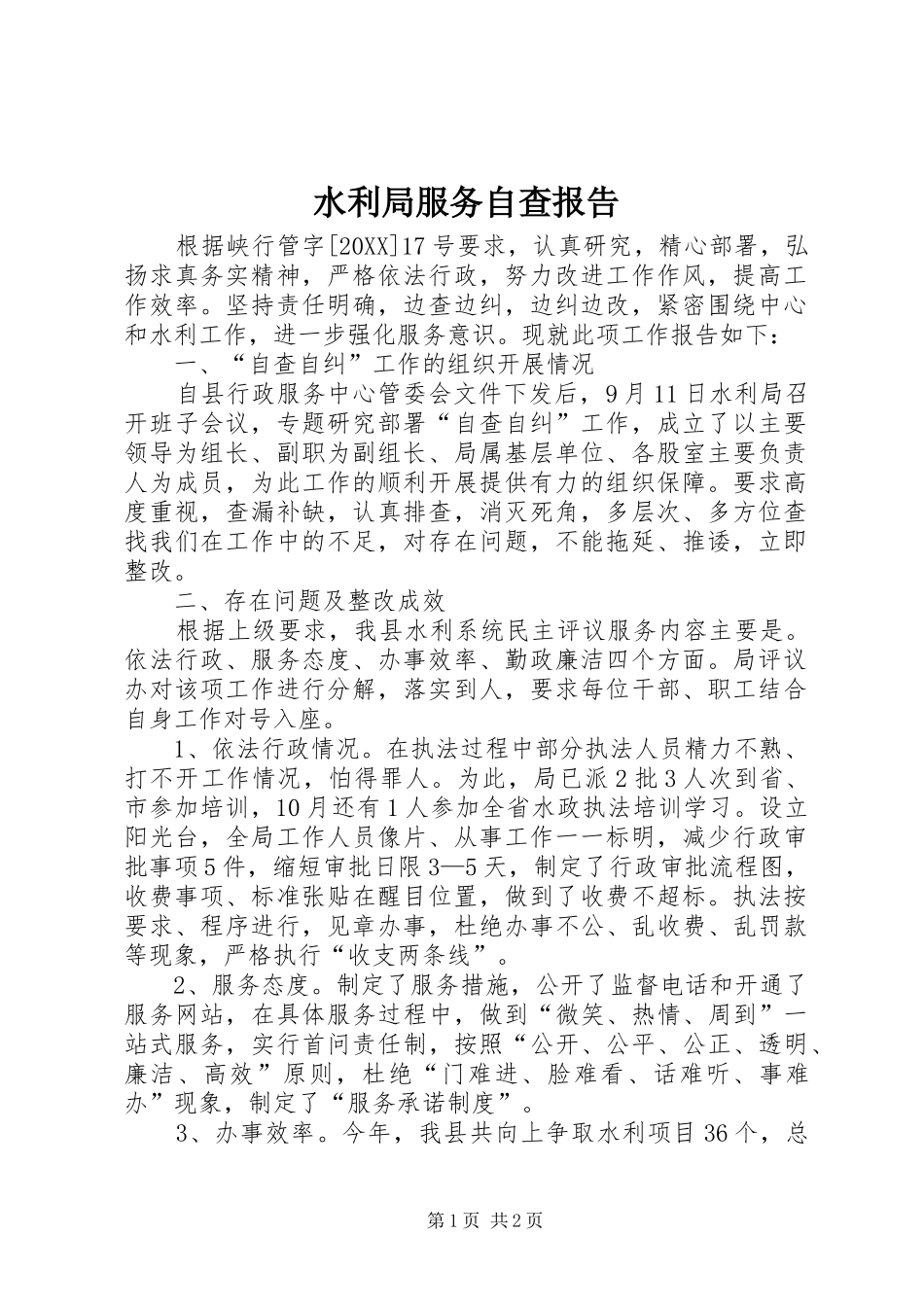 水利局服务自查报告_第1页