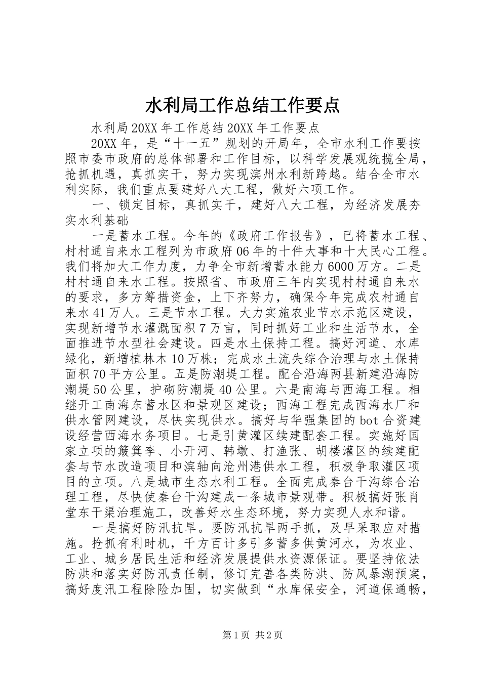 水利局工作总结工作要点_第1页