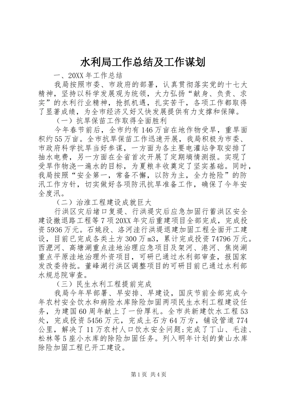 水利局工作总结及工作谋划_第1页