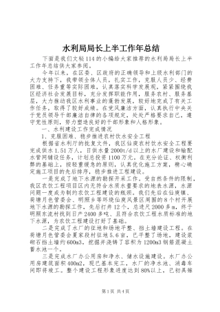 水利局局长上半工作年总结