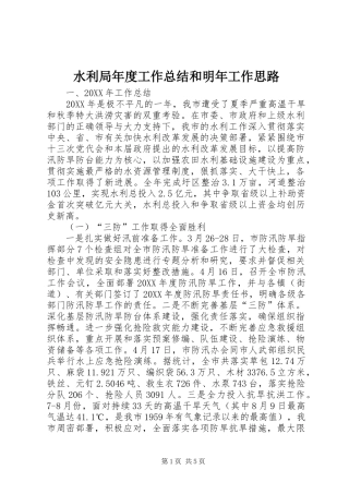 水利局年度工作总结和明年工作思路
