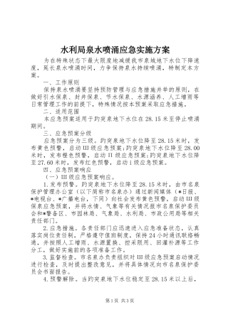 水利局泉水喷涌应急实施方案