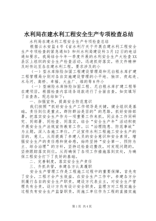 水利局在建水利工程安全生产专项检查总结