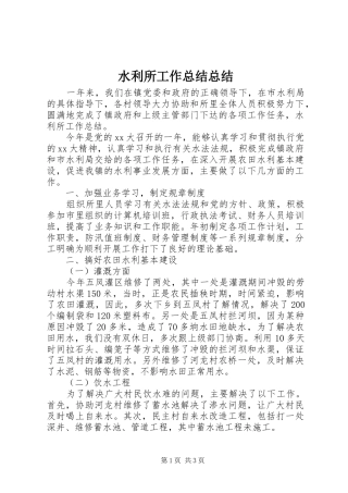 水利所工作总结总结