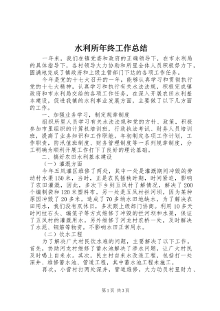 水利所年终工作总结