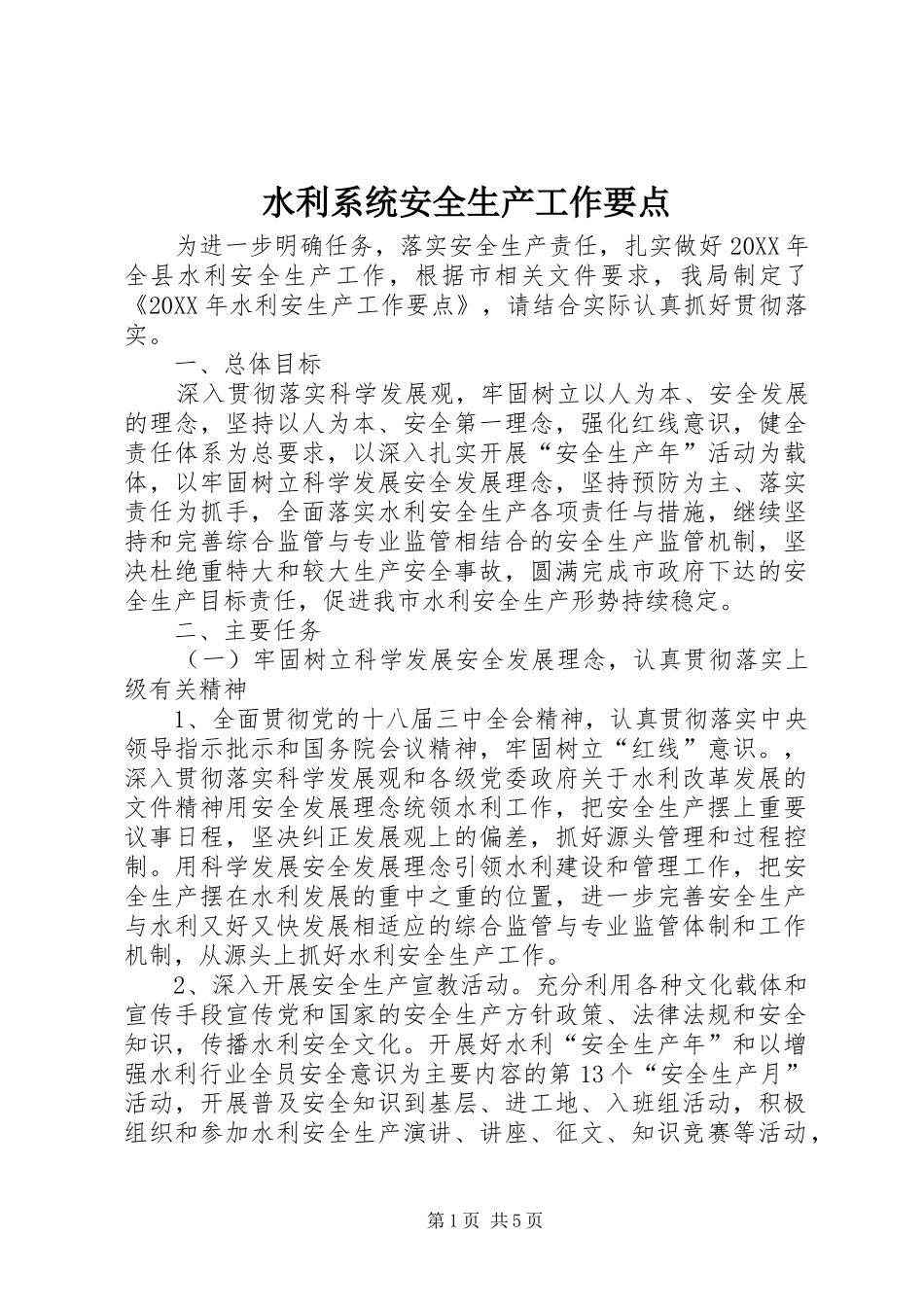 水利系统安全生产工作要点_第1页