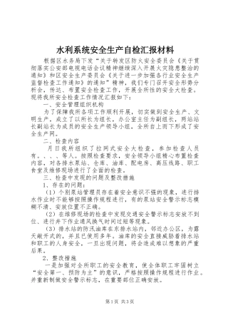 水利系统安全生产自检汇报材料