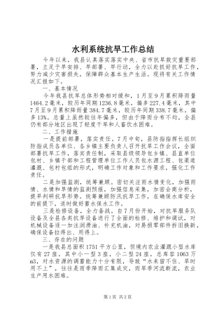 水利系统抗旱工作总结