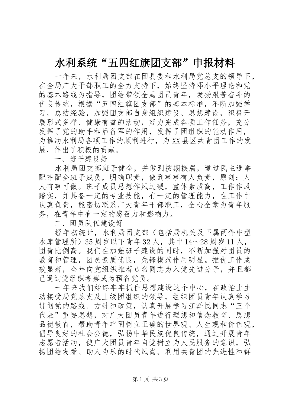 水利系统五四红旗团支部申报材料_第1页