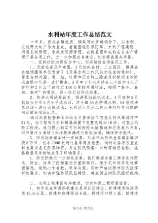 水利站年度工作总结范文