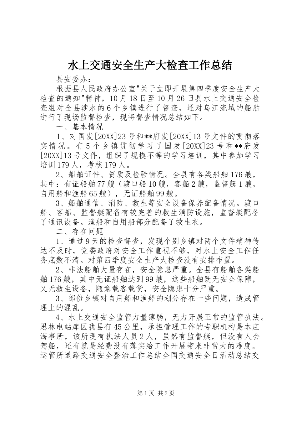 水上交通安全生产大检查工作总结_第1页