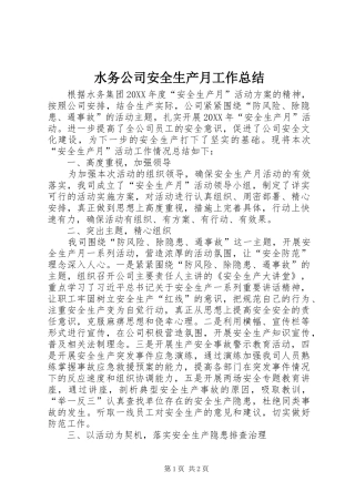 水务公司安全生产月工作总结
