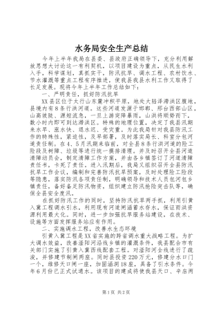 水务局安全生产总结