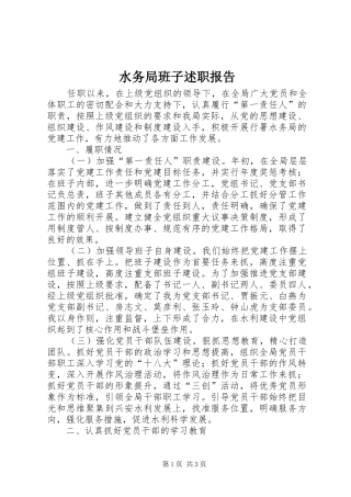 水务局班子述职报告