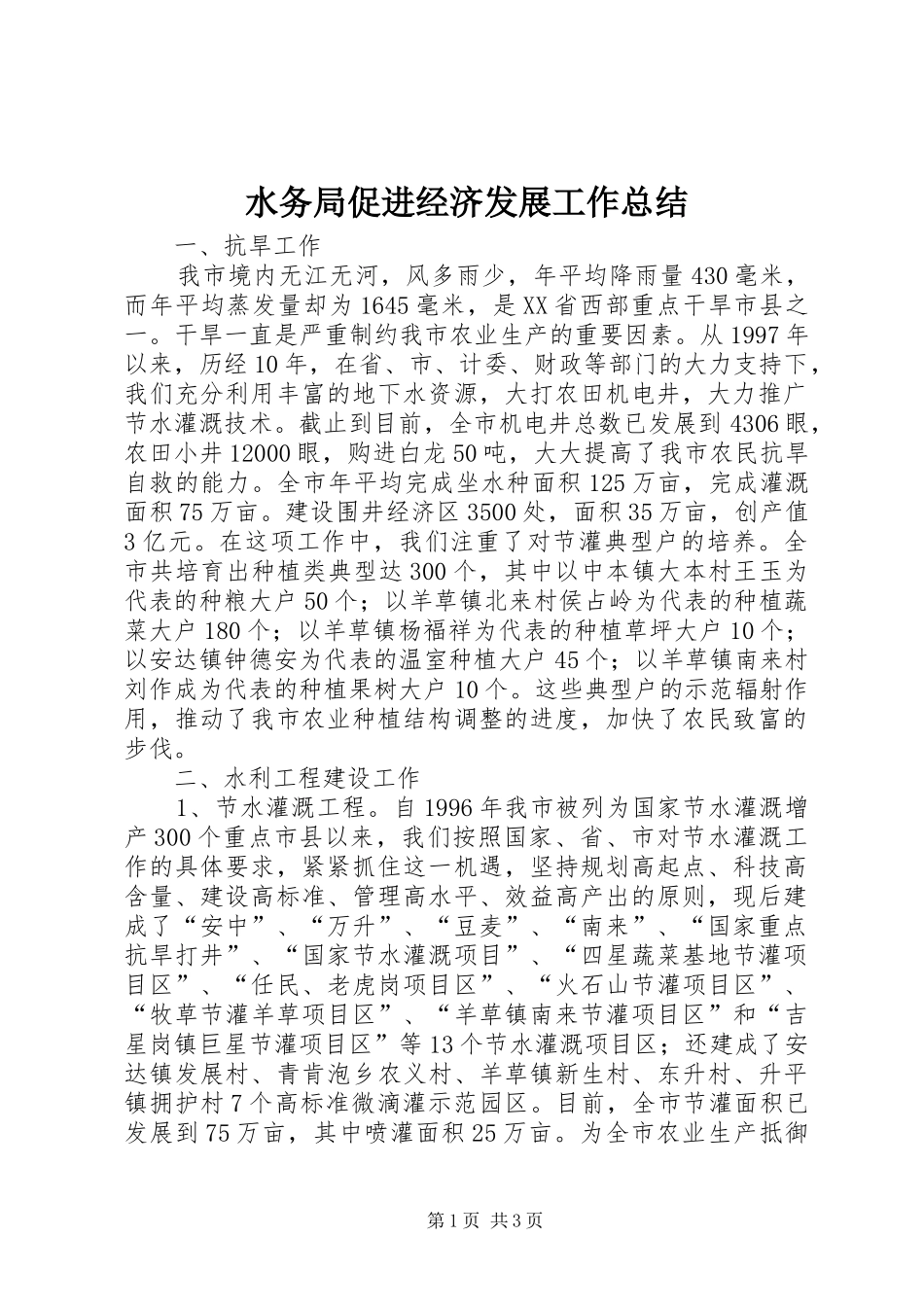 水务局促进经济发展工作总结_第1页