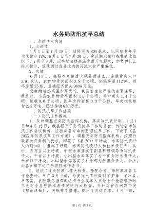 水务局防汛抗旱总结