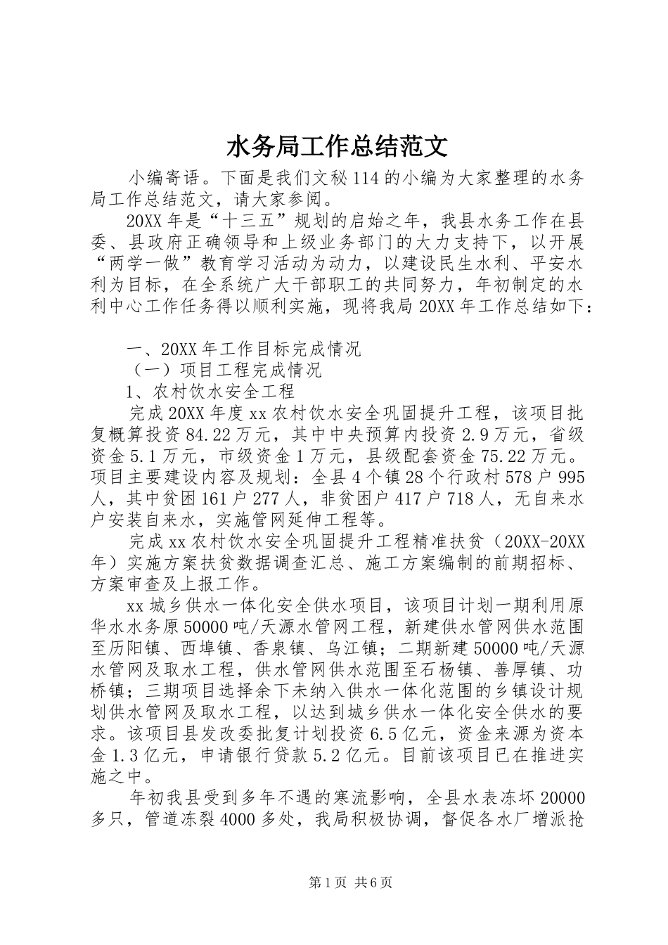 水务局工作总结范文_第1页