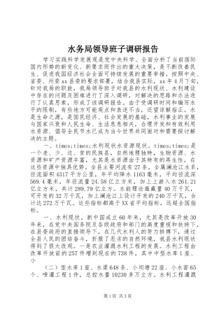 水务局领导班子调研报告